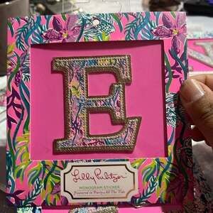 New In Box Lilly Pulitzer Letter "E” Monogram Sticker Pattern Cabana Cocktail